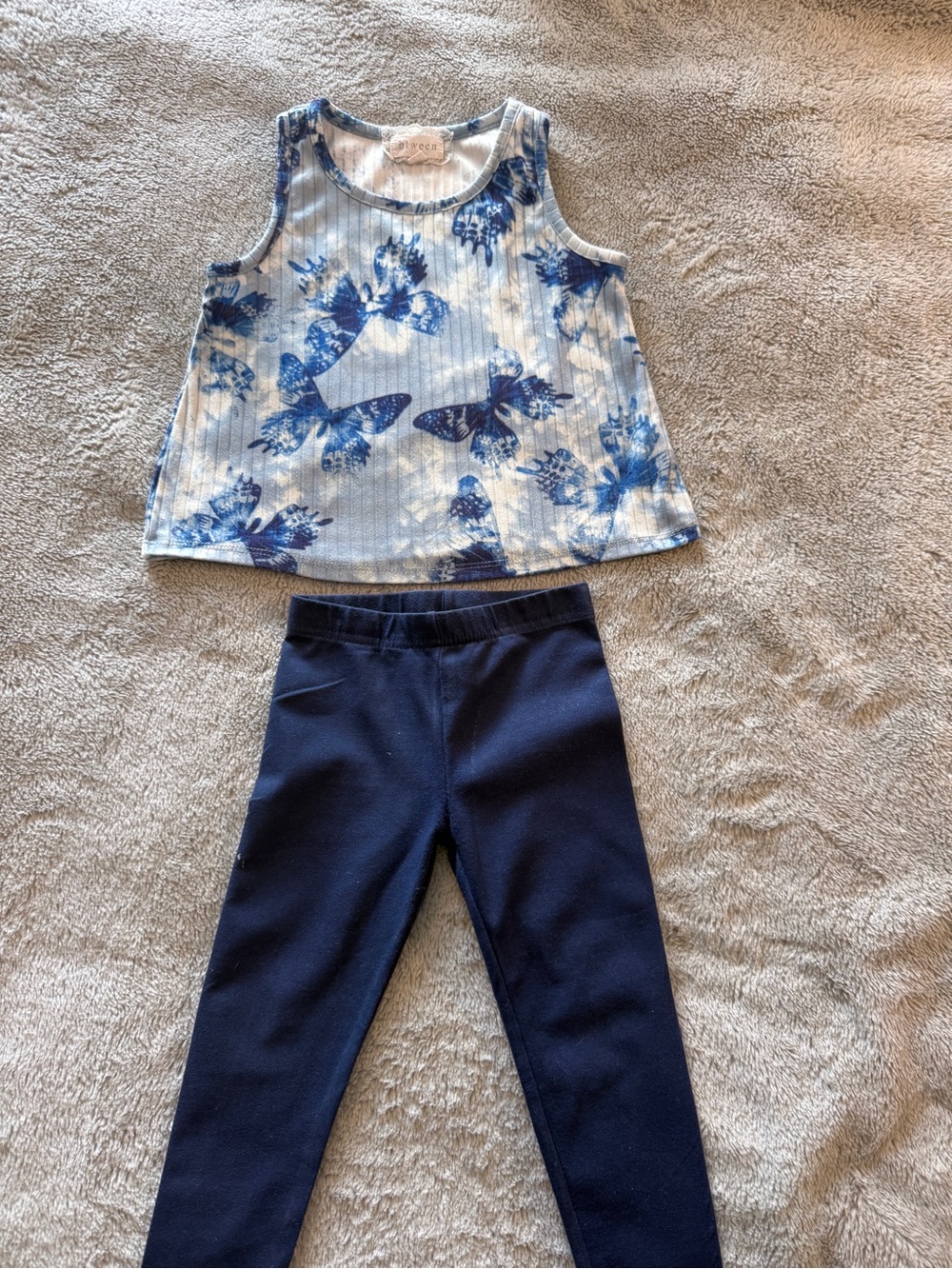 btween Blue and White Butterfly Tank with Navy Leggings Set 4T